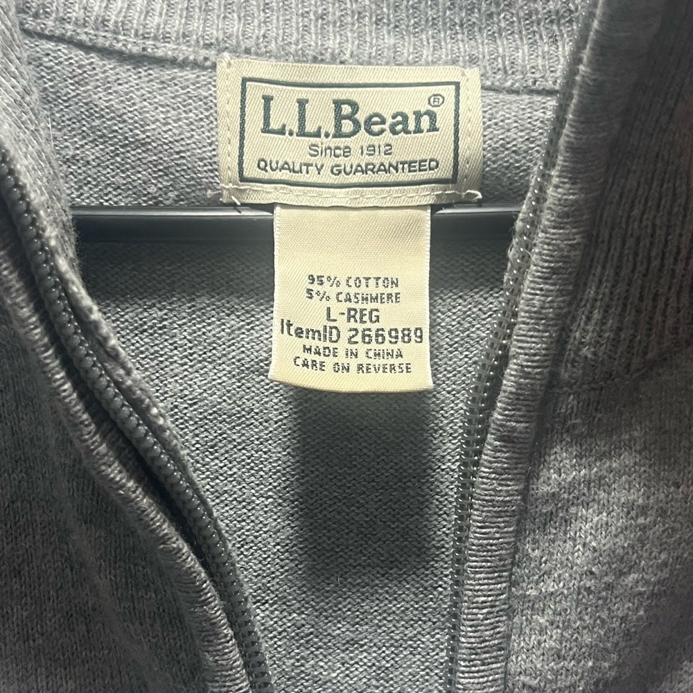 LL Bean Sweater Mens Size Large Gray Cotton Cashmere Quarter‎ Zip Pullover - Picture 2 of 3
